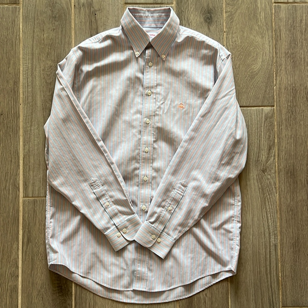 Light Orange and Blue Striped Medium Madison Dress Shirt from Brooks Brothers